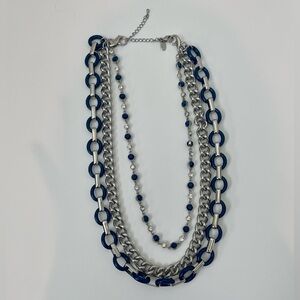 Lia Sophia Wayfarer 3-in-1 Necklace in Navy Blue and Silver